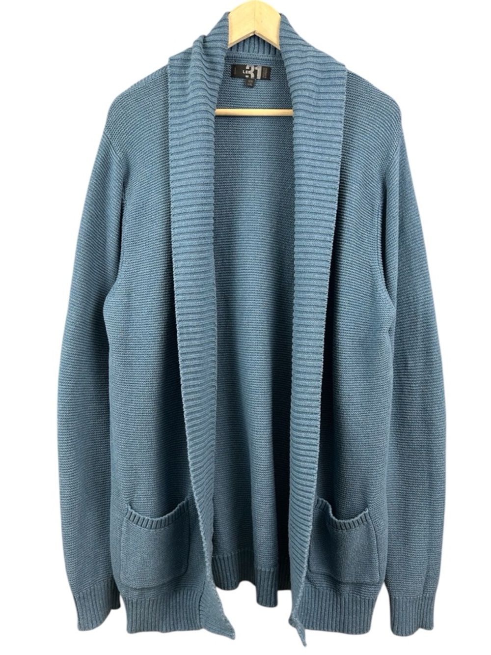 Le 31 Simons Shawl Collar Open-Front Cardigan Knit Sweater Blue Size L/XL